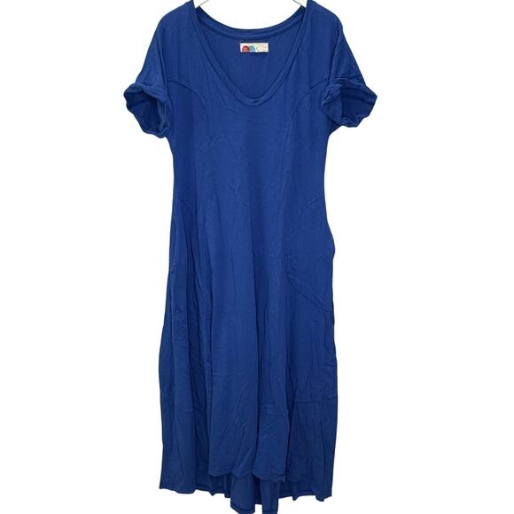 Free People Beach Short Sleeve Maxi Dress Size L Blue Oversized Pockets Cotton - Picture 1 of 7